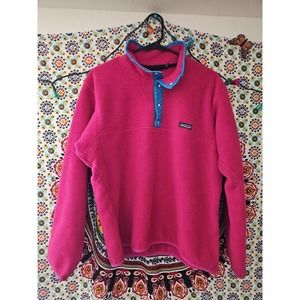 Vintage 90s Patagonia Womens Large Pink Blue Button Fleece Synchilla Made in USA